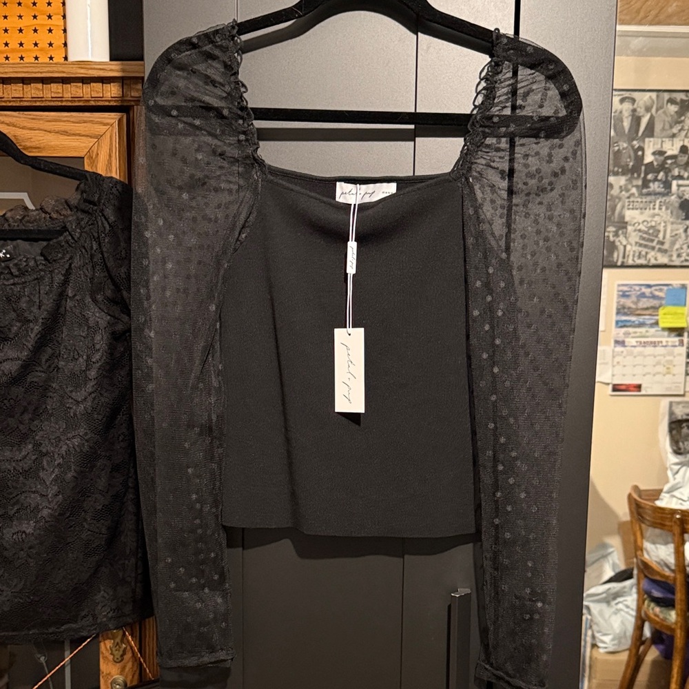 Petal & Pup Black Sheer Sleeve Top